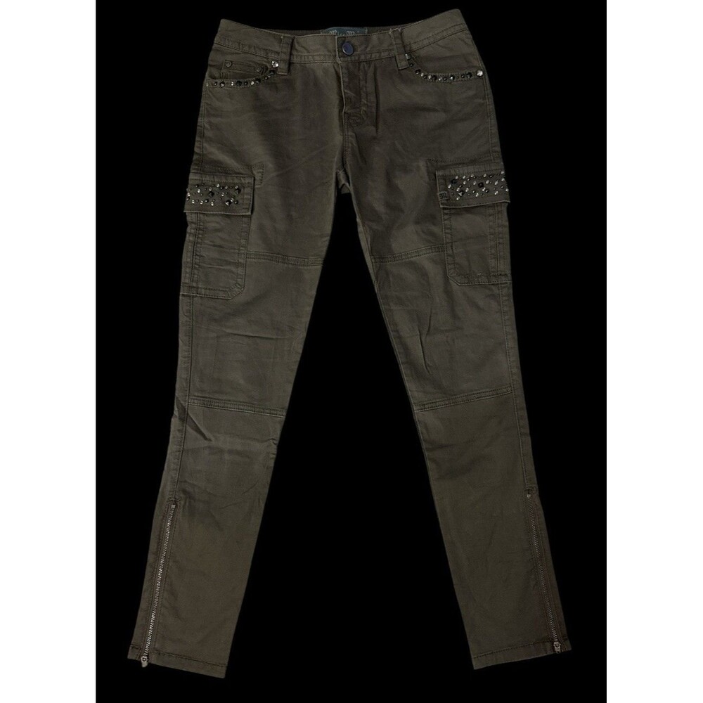 Vtg Miss Me Olive Green Stud Cargo Skinny Pants Low Rise Ankle Zip Size 26 Y2K